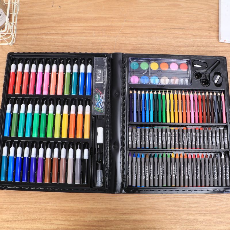 Hộp bút màu 150 chi tiết có đủ loại màu từ bút chì màu đến bút sáp màu bút - ảnh sản phẩm 3
