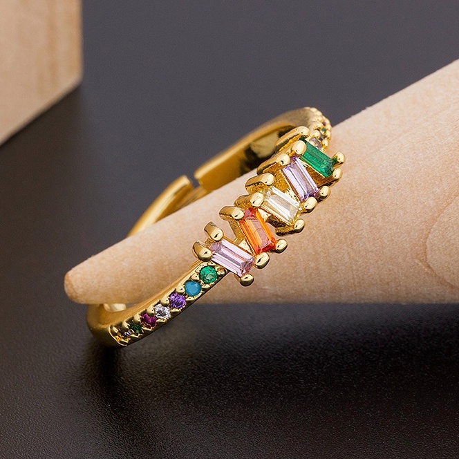 Nhẫn Hở Đính Đá Zircon Cầu Vồng 3 Phong Cách AAA Cho Nữ