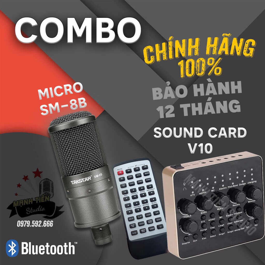 [BÁN CHẠY] Combo SM8B +  Micro V10 livestream, bán hàng, hát karaoke gia đình - giúp giọng ca bay bổng