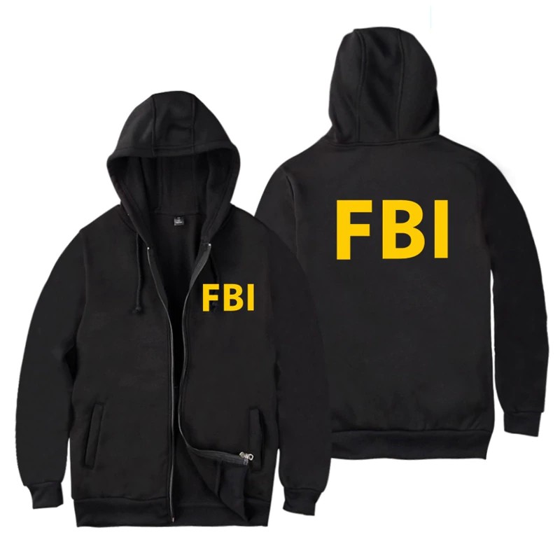 Áo khoác hoodie thể thao nam tay dài có dây kéo in chữ fbi size 4xl cho nam