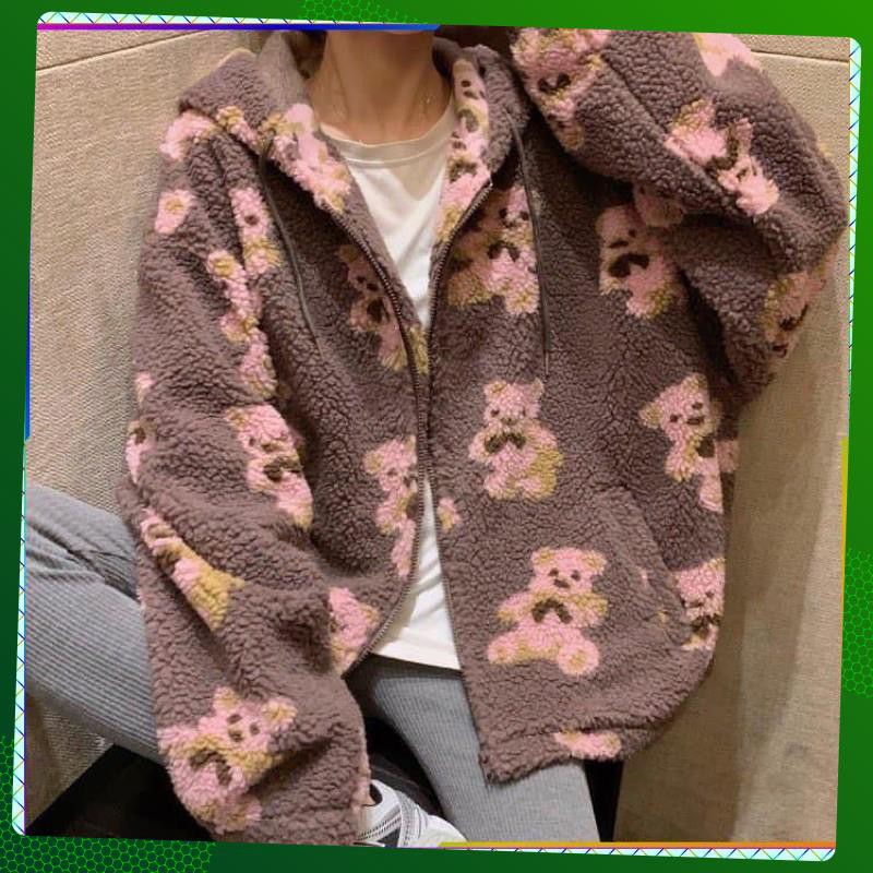 Áo Khoác bông hoạ tiết gấu dễ thương siêu ấm✌️2 màu ảnh thật