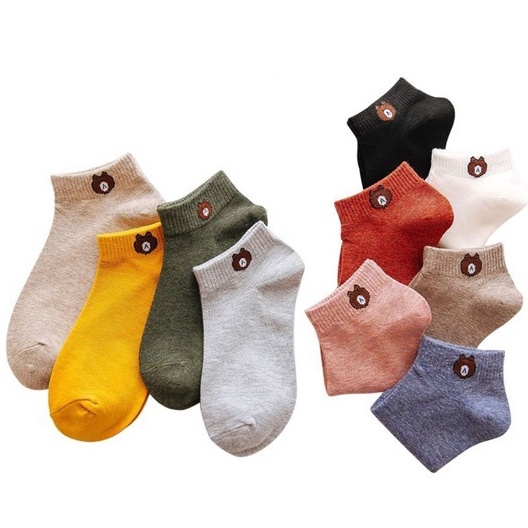 Túi 10 đôi tất vớ nữ cotton cao cấp hình sticker gấu BROUN No.100417