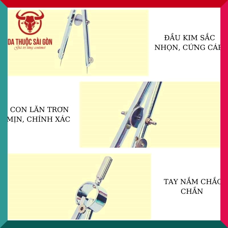 Compa 2 đầu kim lấy dấu, kẻ viền dùng để làm đồ da handmade - Da Thuộc Sài Gòn - COMPA04