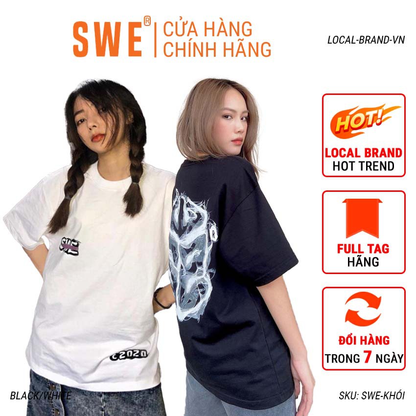 Áo thun SWE khói tay lỡ form rộng vải Cotton - Thời trang nam nữ Unisex Streetwear Hàn Quốc