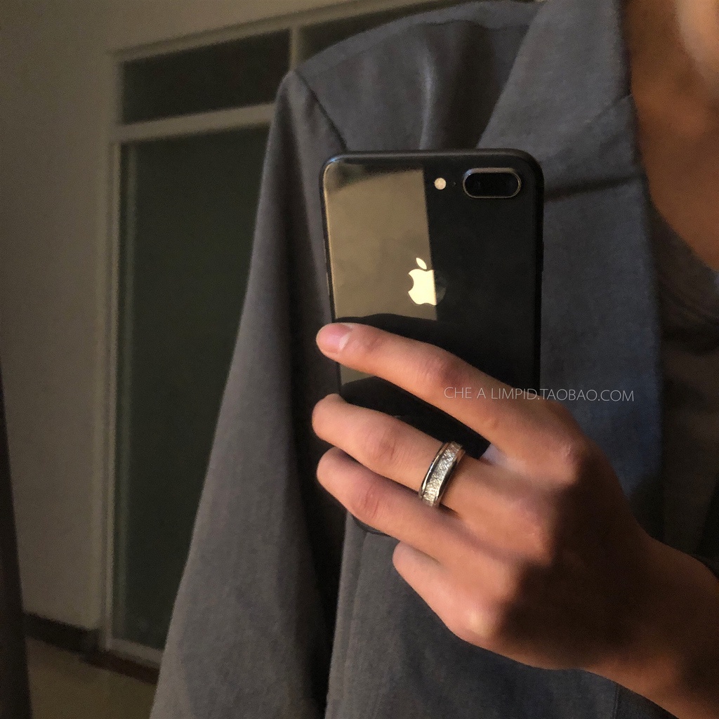 Nhẫn thép titan hai lớp họa tiết lụa phong cách harajuku hip hop 19237