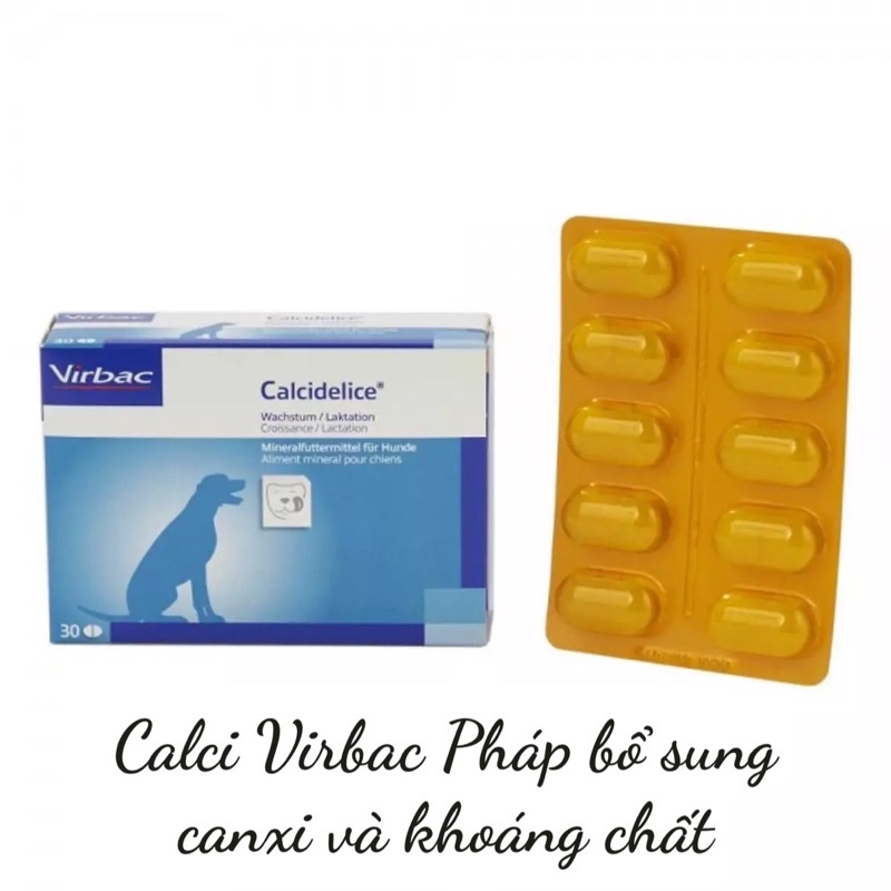 1 viên canxi cho chó mèo, Canxi Pháp Calci-Delice Virbac