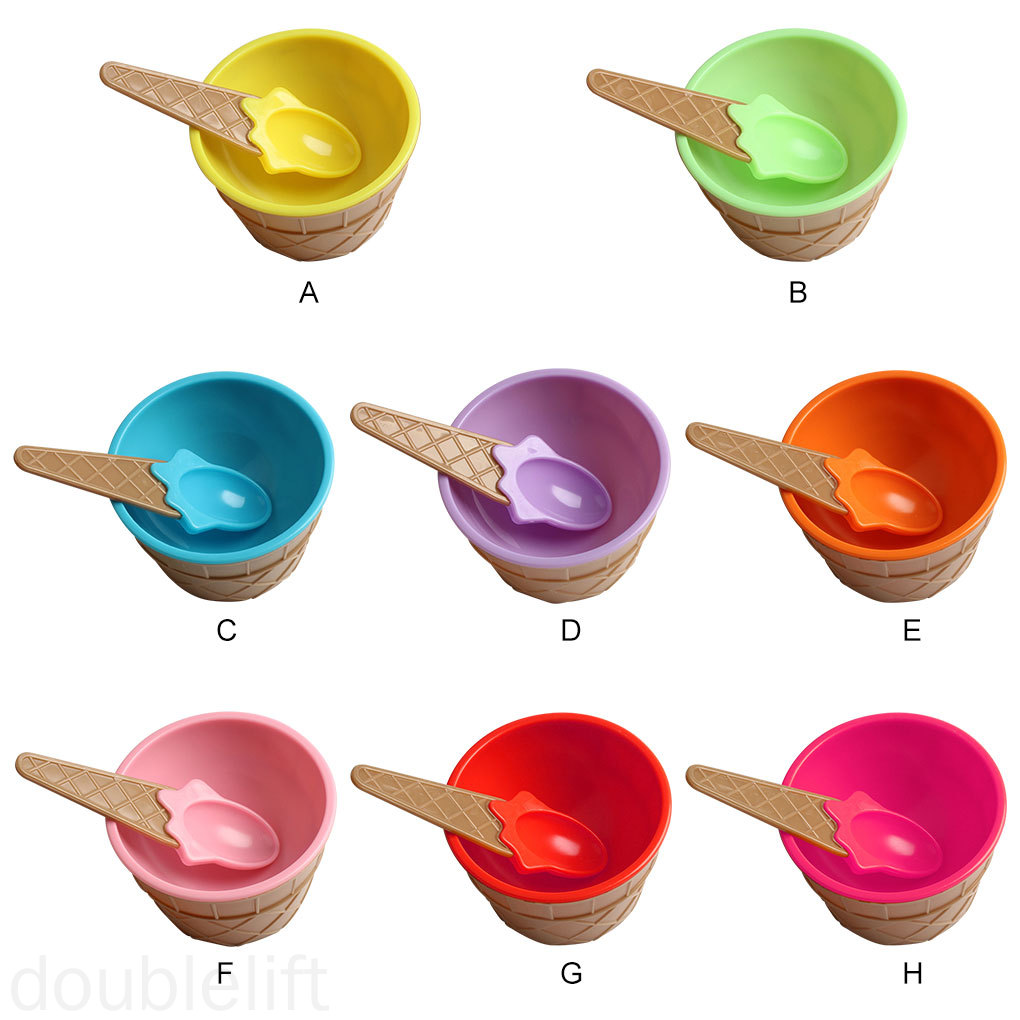 Bộ tô và muỗng nhựa PP màu tím đựng kem/đồ ăn cho trẻ em dụng cụ bàn ăn tiện dụng