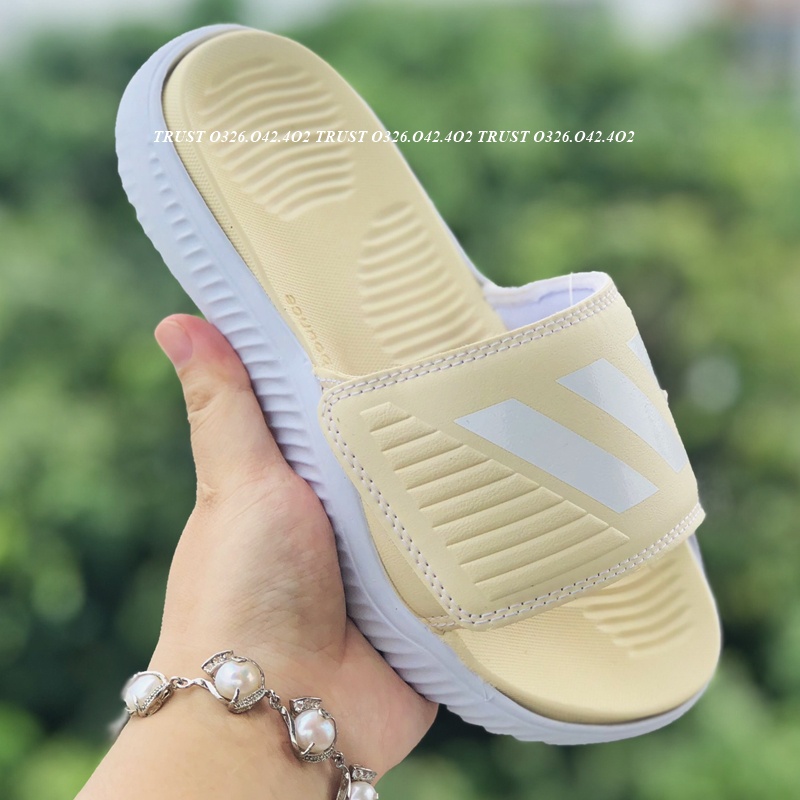 Dép Alphabounce adidas ❤️FREESHIP + FullBox❤️ quai ngang nam 3 sọc màu vàng sọc trắng chất xịn 1-1, đế dày nhẹ quai da