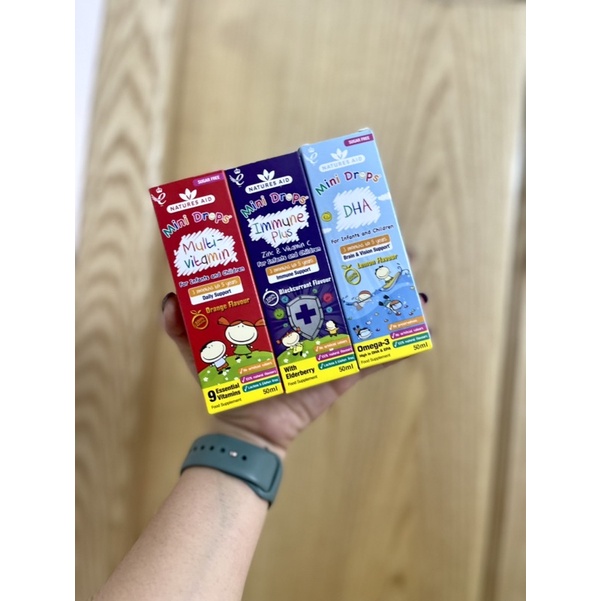 Bộ 3 sản phẩm mini drops Nature aid 50ml bổ sung DHA, multivitamin và tăng đề kháng cho bé 3 tháng đến 5 tuổi