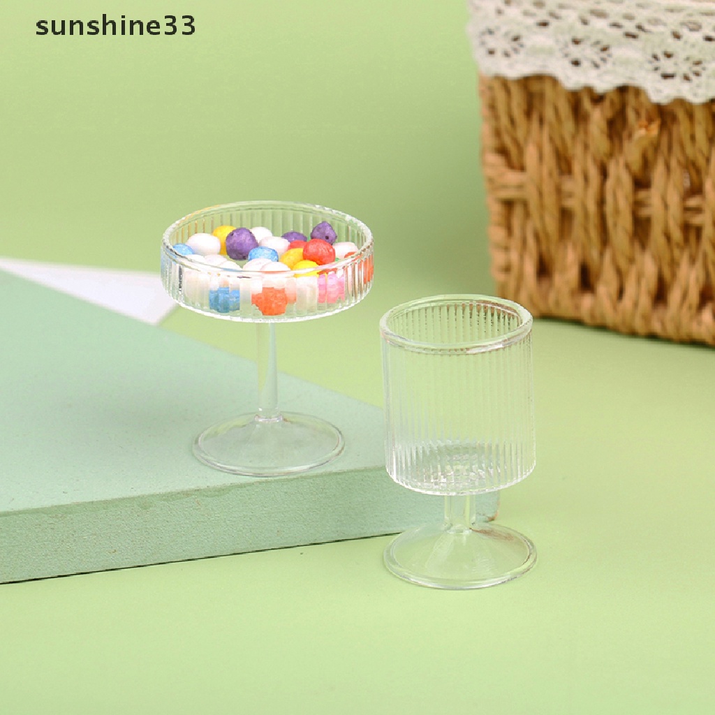 SU Dollhouse Glass Cake Stand Fruit Tray Dessert Pan Kitchen Wine Glass Decor Toy n