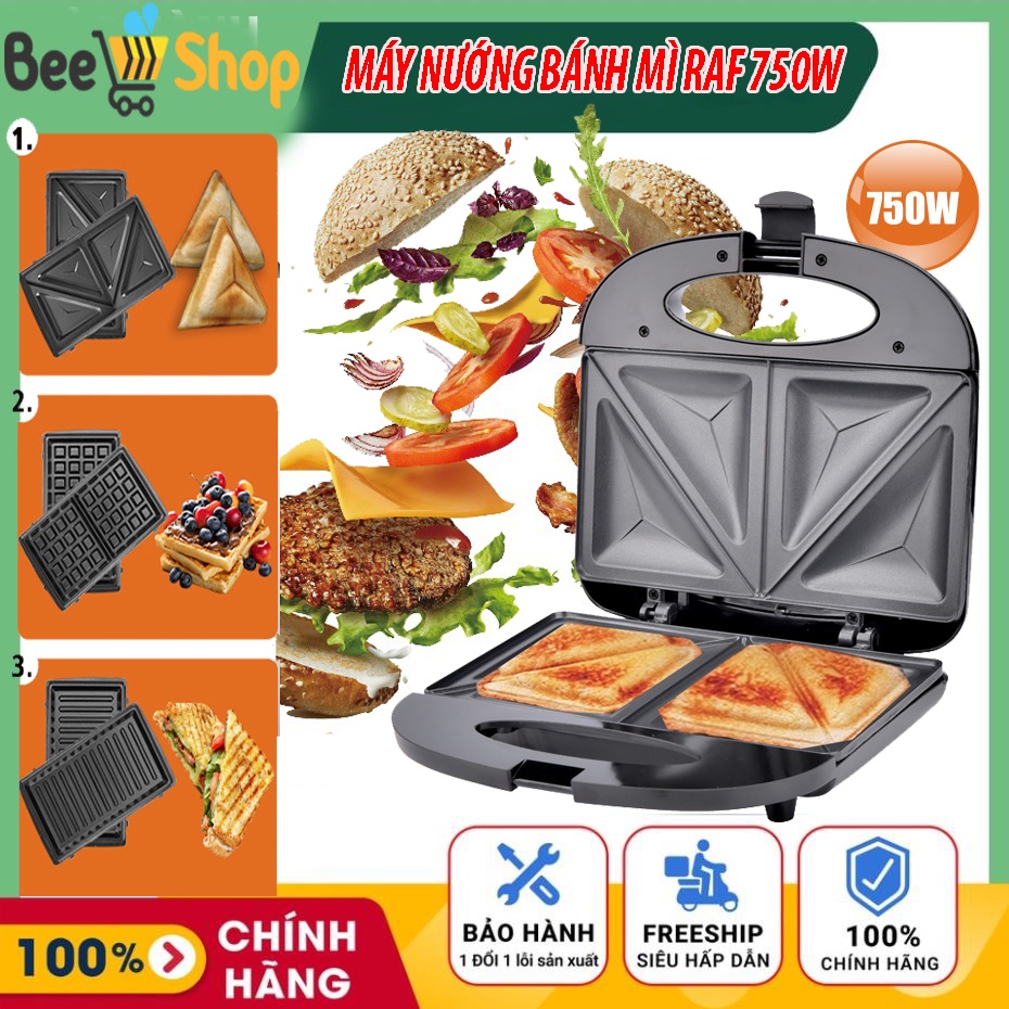 máy nướng bánh mì mini làm đồ ăn sáng-máy kẹp nướng bánh mì làm bánh kèm khuôn thiết kế chống bỏng RAF