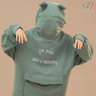 Áo Hoodie Dáng Dài Màu Xanh Lá Cây In Hình Chú Ếch Dễ Thương Cho Nữ