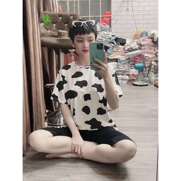 Đồ bộ nữ mặc nhà chất thun co giãn thoáng mát kiểu áo phông tay lỡ quần short dành cho nữ