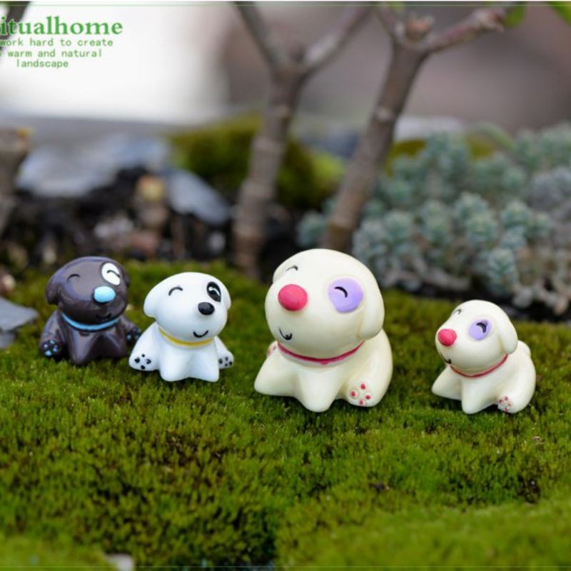 Phụ kiện chó béo ngồi dùng trang trí tiểu cảnh terrarium, cây cảnh, handmade