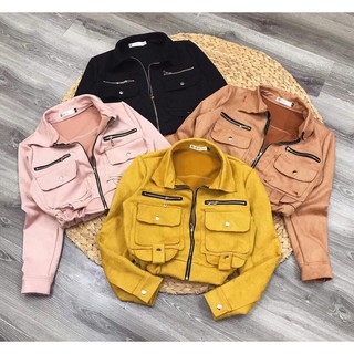 Áo Khoác Nữ Da Lộn Dáng Bomber