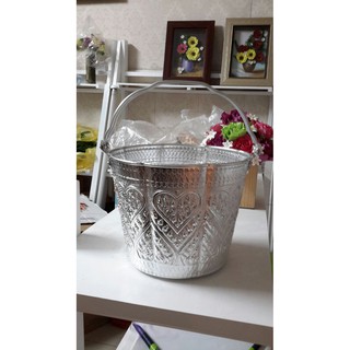 Xô đựng đá, trà sữa nhôm mạ bạc chạm khắc hoa văn truyền thống Thái Lan