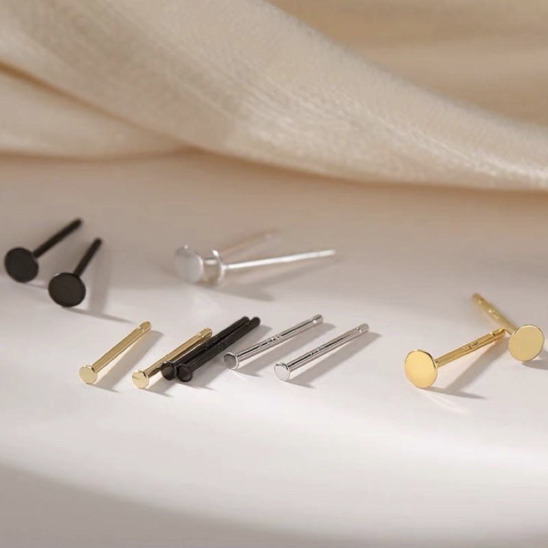 Khuyên tai bạc 925 nữ nam unisex đinh tròn nhỏ siêu mini vàng trắng đen CHILLEE