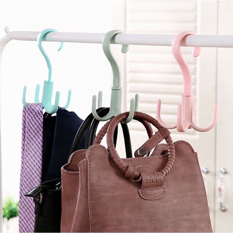Móc treo quần áo đa năng, túi xách, giày, cho tủ quần áo bằng nhựa xoay được có 4 móc đa chức năng