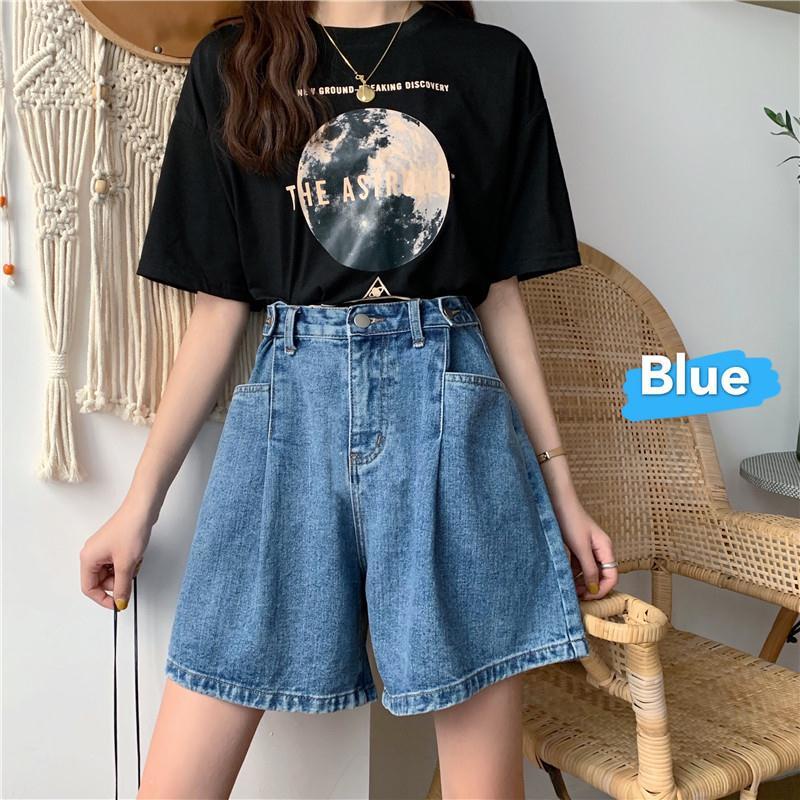 Quần Short Denim Ống Rộng Lưng Cao Thời Trang Mùa Hè Phong Cách Hàn Quốc Mới Cho Nữ