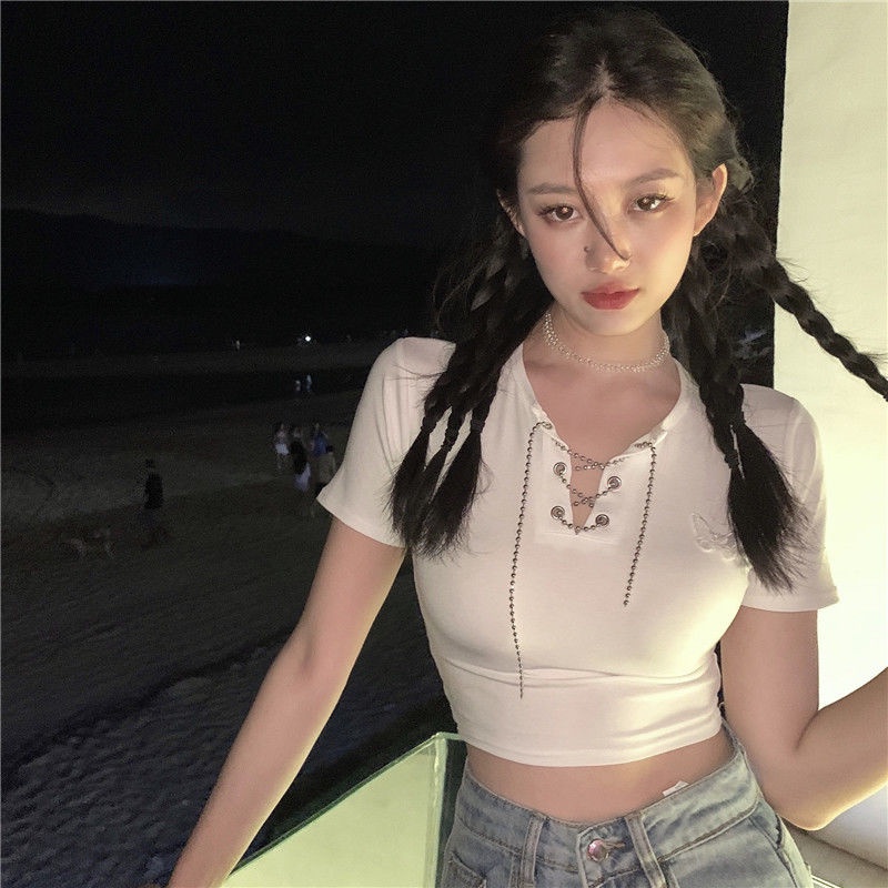 Áo Thun Tay Ngắn Cột Dây Phong Cách Hàn Quốc Dành Cho Nữ