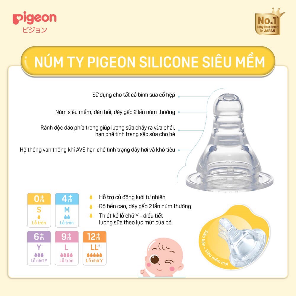 Núm vú cổ hẹp PIGEON Silicone siêu mềm VĨ 2 cái SIZE S,M,L,Y, LL