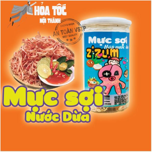 MÓn Mới siêu ngon Mực sợi hấp nước dừa ZiZum 250g, đồ ăn vặt Hà Nội, vừa ngon vừa rẻ ,  đóng hũ pét siêu đẹp , đặc sản