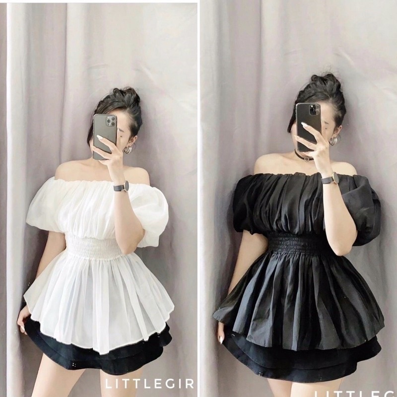 ÁO TRỄ VAI BỒNG NHÚN EO KÈM ẢNH THẬT B17