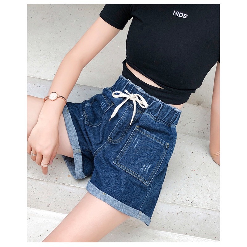 quần short jean big size lưng thun dây rút 2 túi cao cấp size 70-90kg