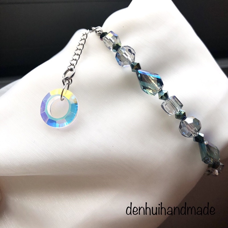 Lắc Tay Mix 5 Kiểu Hạt Pha Lê Màu Xanh Xám Khói 🦗denhuihandmade🦗