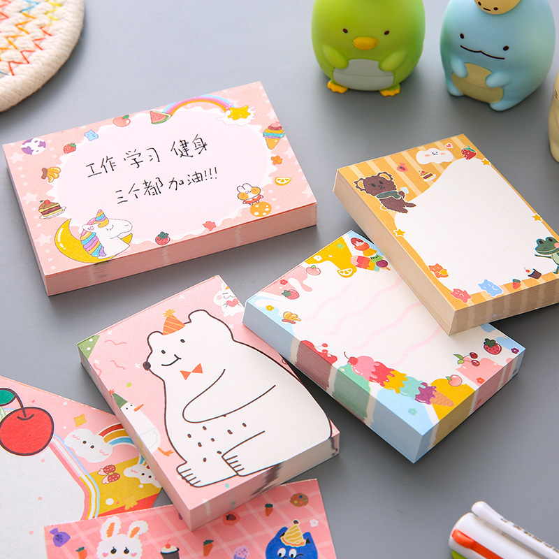 Bộ 100 Giấy Ghi Chú Họa Tiết Động Vật Trái Cây Nhiều Màu Phong Cách Hàn Quốc