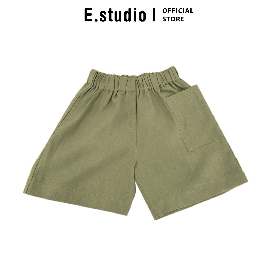 Quần short linen bé trai E.studio túi hộp một bên cá tính