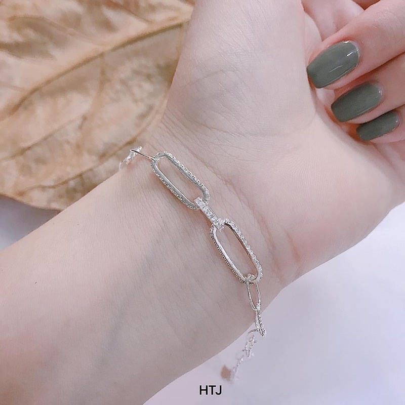 Lắc tay nữ họng xích đính đá chuẩn bạc ta (ảnh thật)