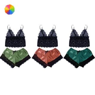 Set đồ ngủ bằng lụa satin phối ren quyến rũ dành cho nữ