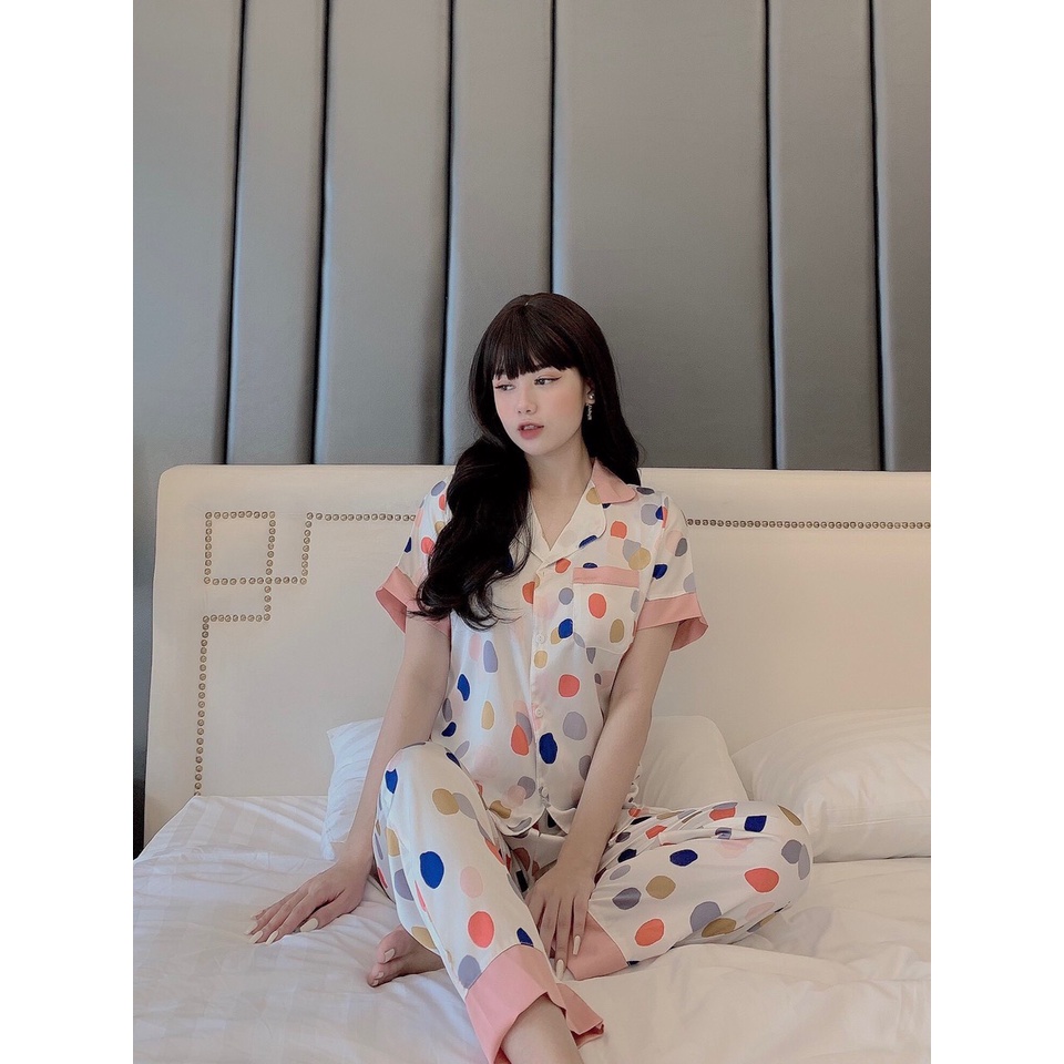 Đồ bộ nữ pijama lụa satin cao cấp mặc nhà tay ngắn siêu cute dễ thương – LTN1