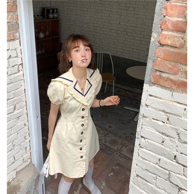 Đầm sơ mi tay phồng thiết kế mới xinh xắn thời trang theo phong cách hàn quốc cho nữ