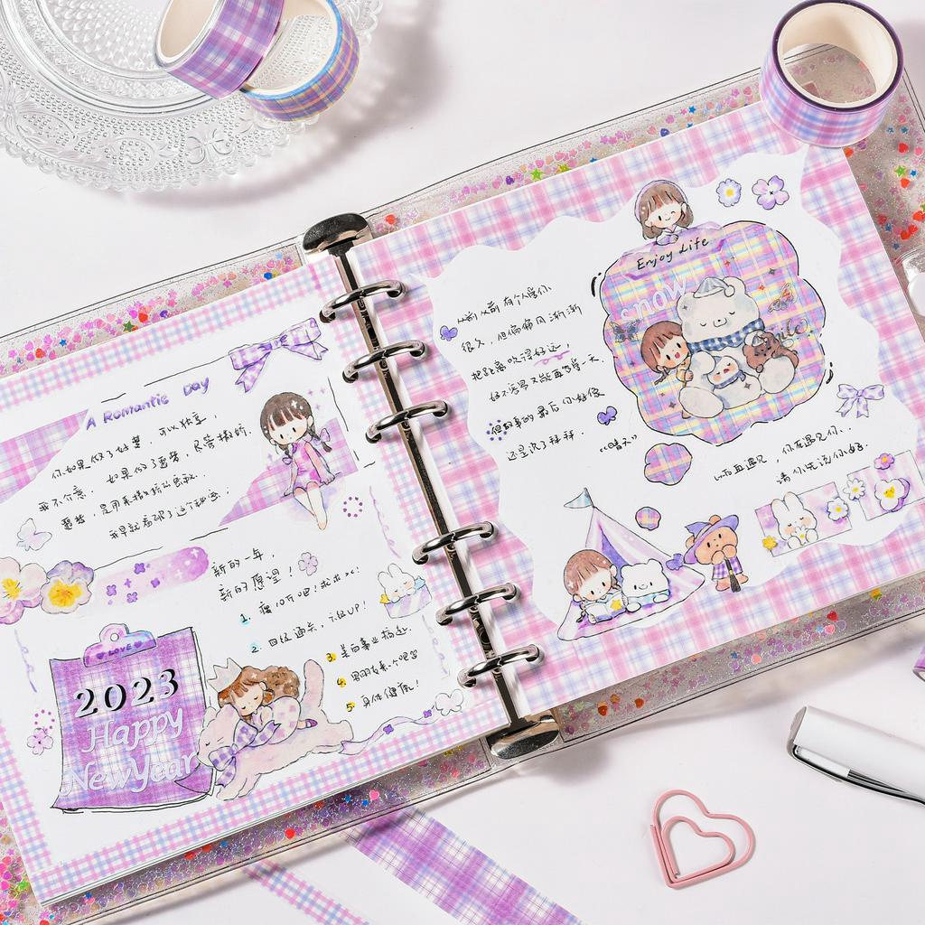 Enjoymore Set 10 Cuộn Washi Caro Ngẫu Nhiên Trang Trí Sổ Bullet Journal Miếng Dán Nhãn Sticker Dễ Thương