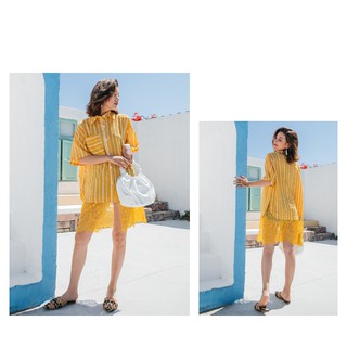(R104) đầm sơ mi retro thoáng khí 2 size s m