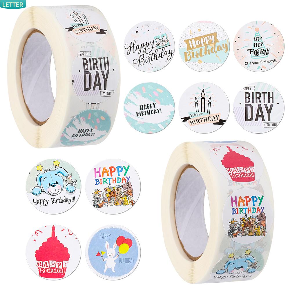 Cuộn 500 Nhãn Dán Hình Tròn In Chữ Happy Birthday Tự Dính Dùng Để Trang Trí Thiệp/Quà Tặng