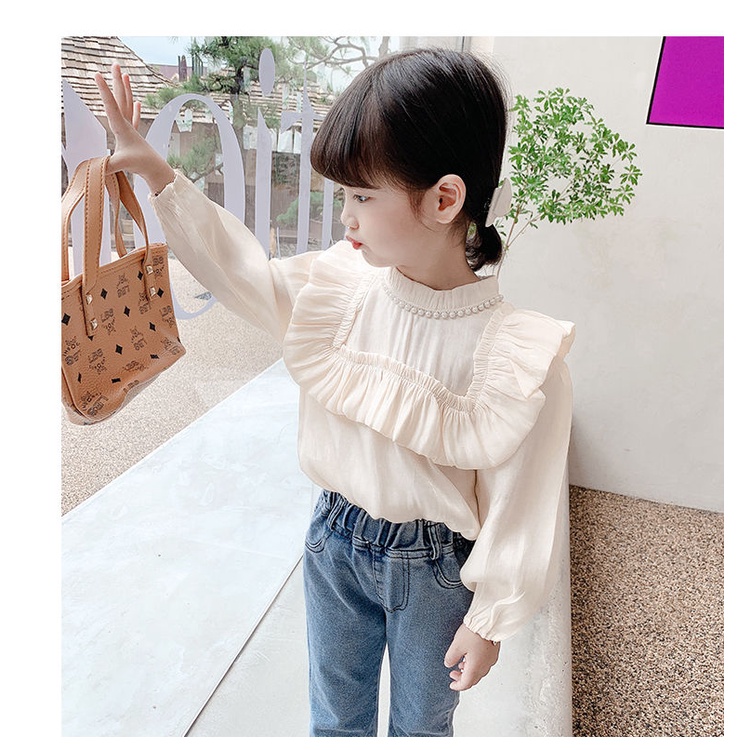 Áo Sơ Mi chiffon Cổ Cao Tay Phồng Phong Cách Hàn Quốc Cho Bé Gái Quần Áo Trẻ Em