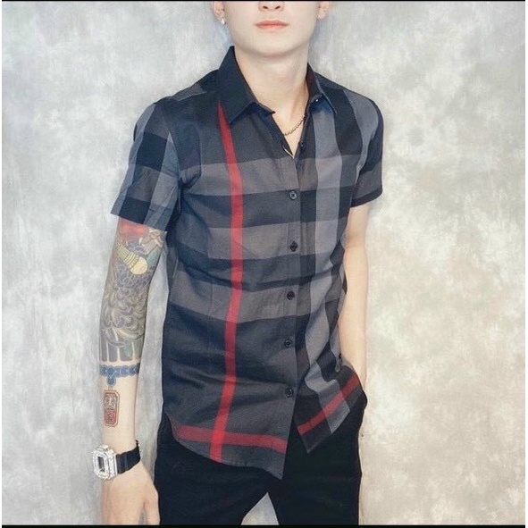 Áo sơ mi nam tay ngắn thêu chữ ký vải cotton lạnh dày dặn thoáng khí mẫu mới giá rẻ KING77