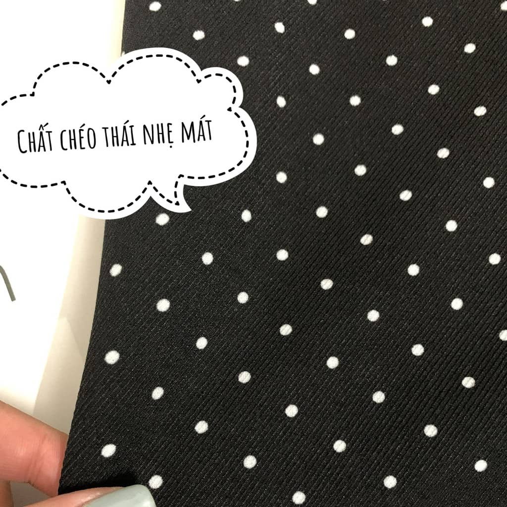 Váy Bầu Đầm Bầu Mùa Hè Chấm Bi Cổ Sen Có Thắt Nơ Đầm Bầu Công Sở
