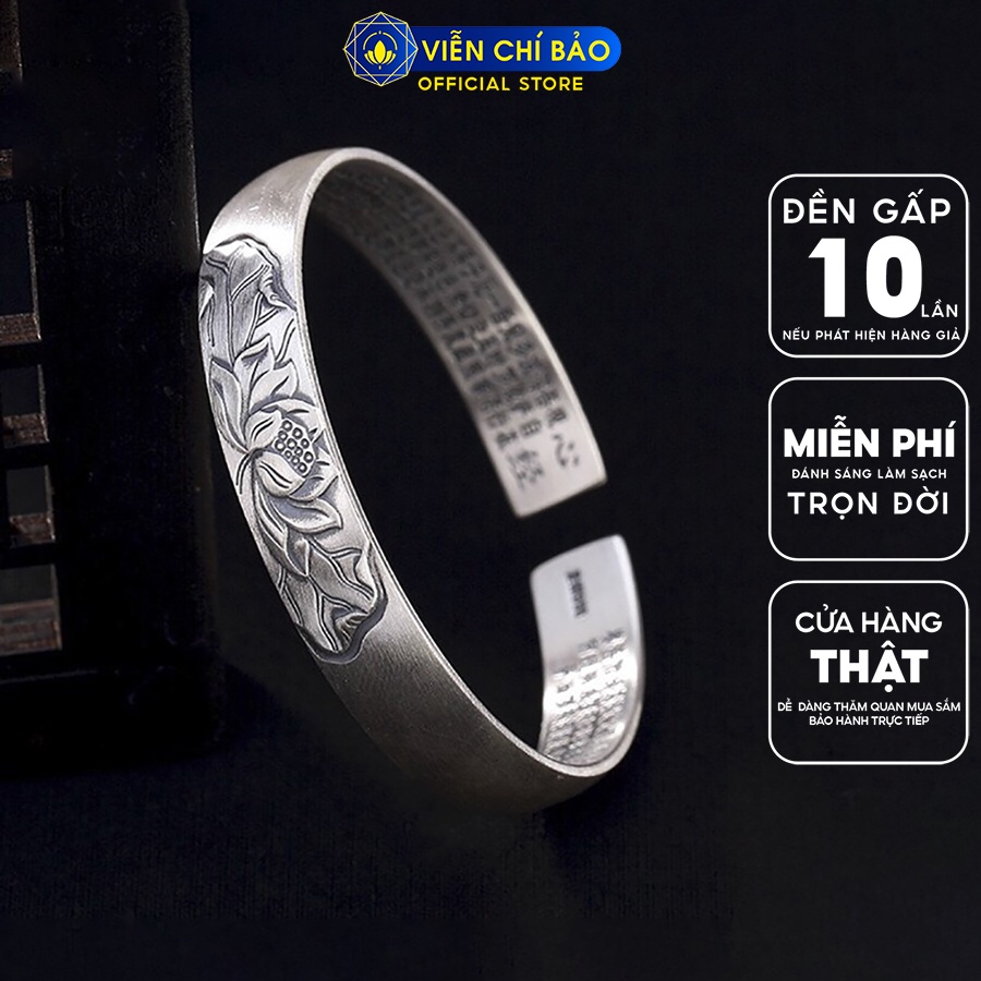 Kiềng tay bạc nữ hoa sen khắc kinh Bát Nhã chất liệu bạc Thái 925 thời trang phụ kiện trang sức Viễn Chí Bảo L000282