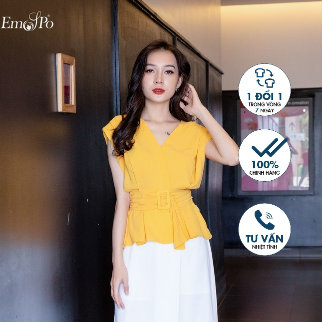 Áo sơ mi sát nách, cổ tim, đai eo rời Emspo SMS2609
