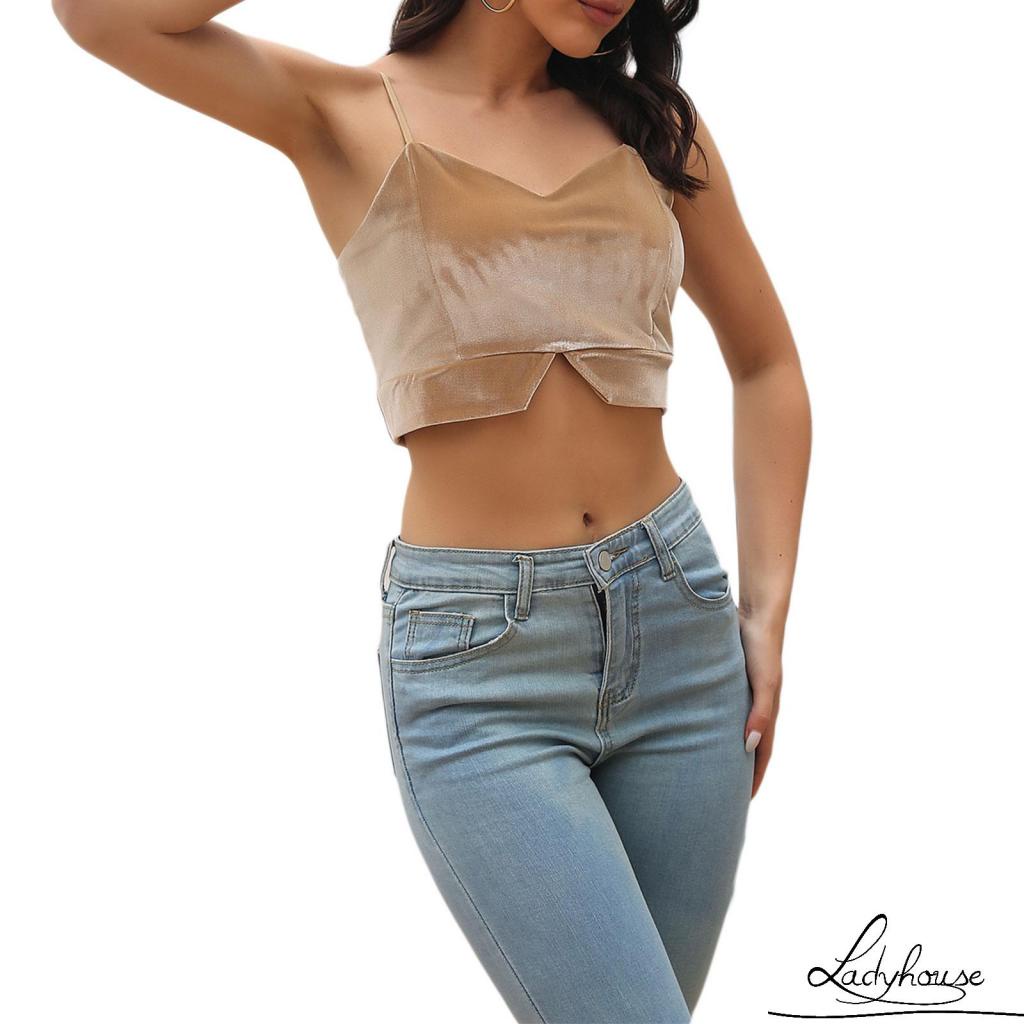 Áo Croptop Hai Dây Màu Trơn Có Dây Kéo Sau Lưng Size S/M/L/XL Cho Nữ