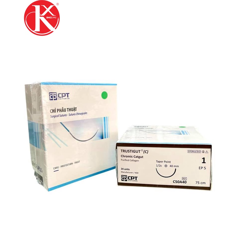 CHỈ PHẪU THUẬT TỰ TIÊU TAN CHẬM CPT TRUSTIGUT®  CHROMIC CATGUT số 1 - C50A40