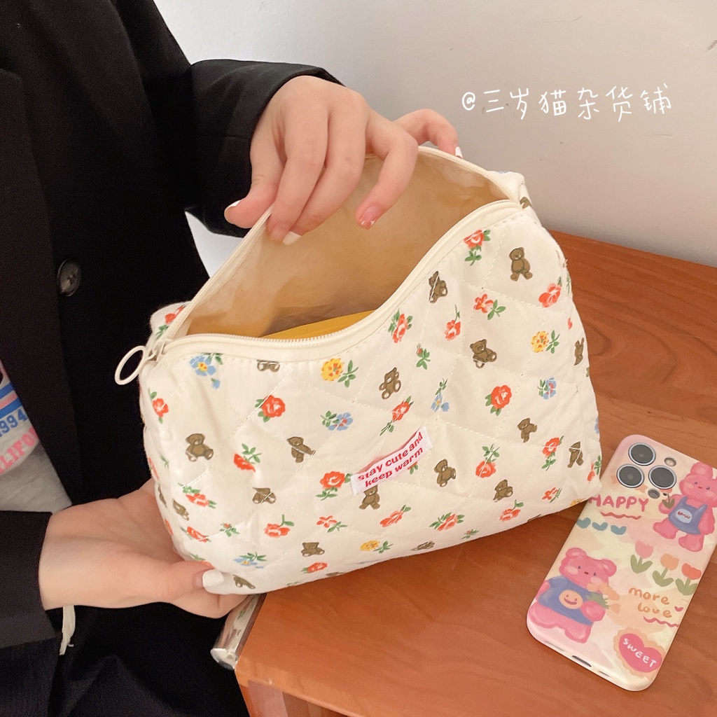 Túi Mỹ Phẩm Học Sinh. Mèo Ba Tuổi | Túi Vải Đựng Mỹ Phẩm Cỡ Lớn Họa Tiết Gấu Dễ Thương