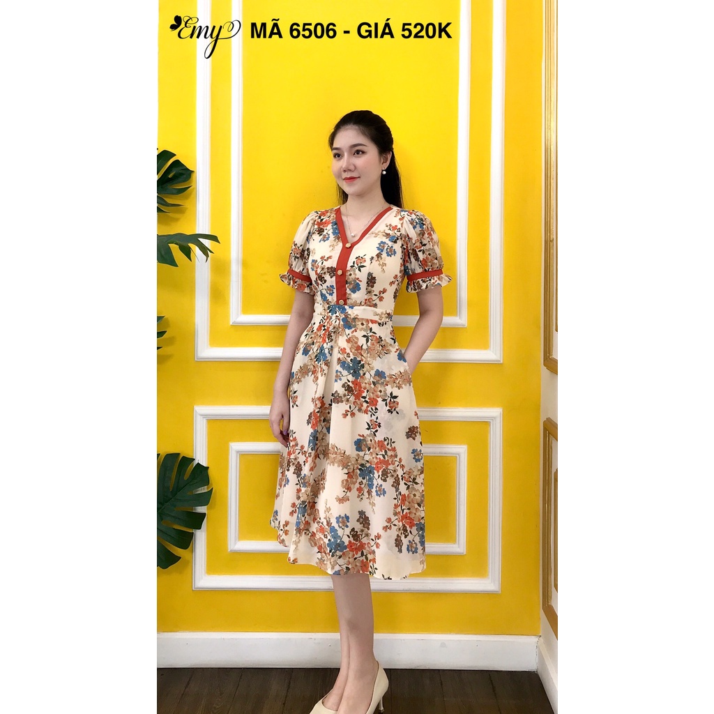 Váy EMY EM6506 Nữ Xòe Hoa Tay Bèo Có Túi