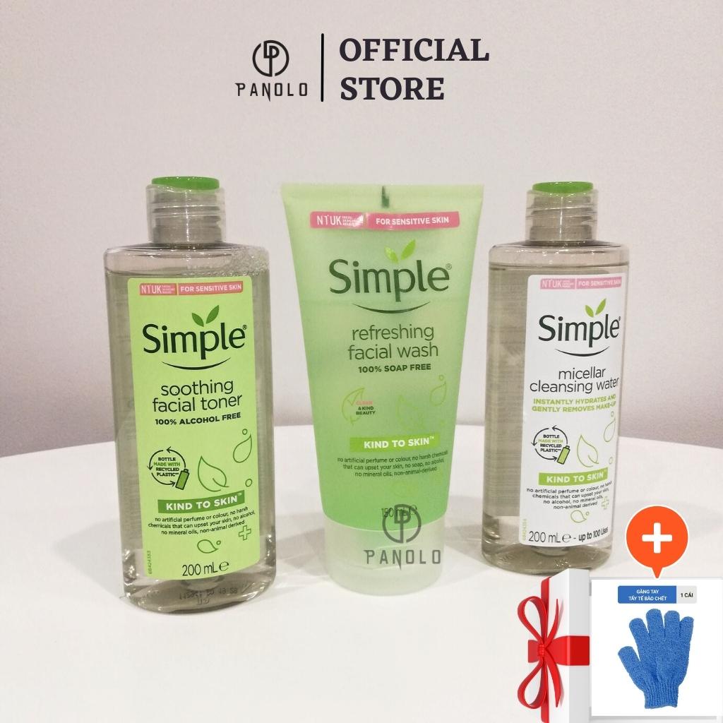 Combo Simple chính hãng, Simple sữa rửa mặt, Tẩy trang Simple, Nước hoa hồng Simple