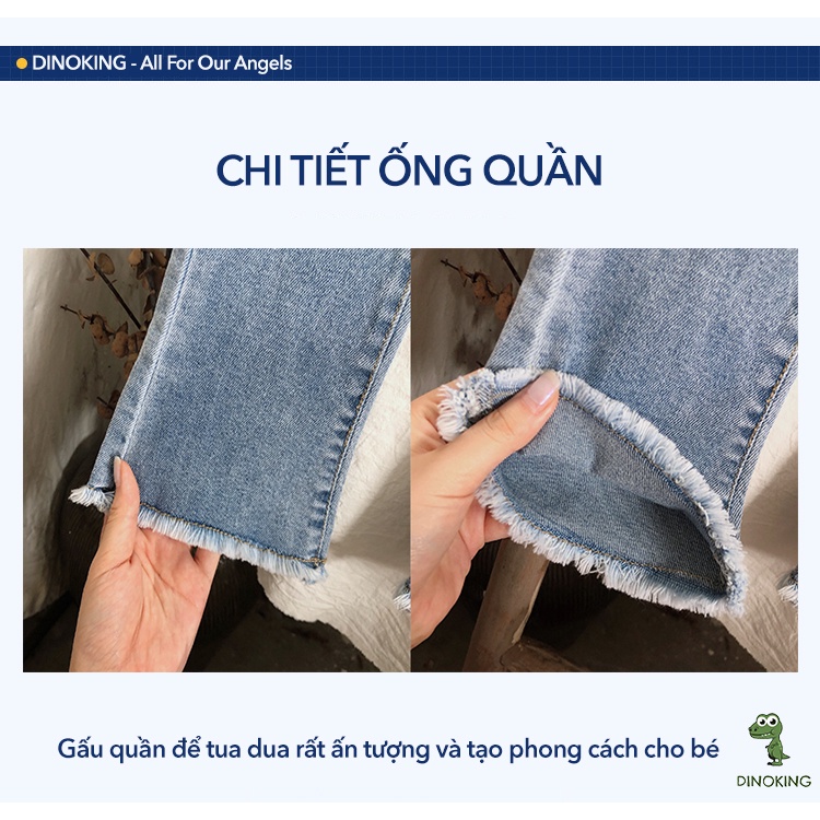 Quần bò cho bé gái DINOKING Quần jean bé gái lưng cao phong cách Hàn Quốc jeans trẻ em 2 - 8 tuổi QD15