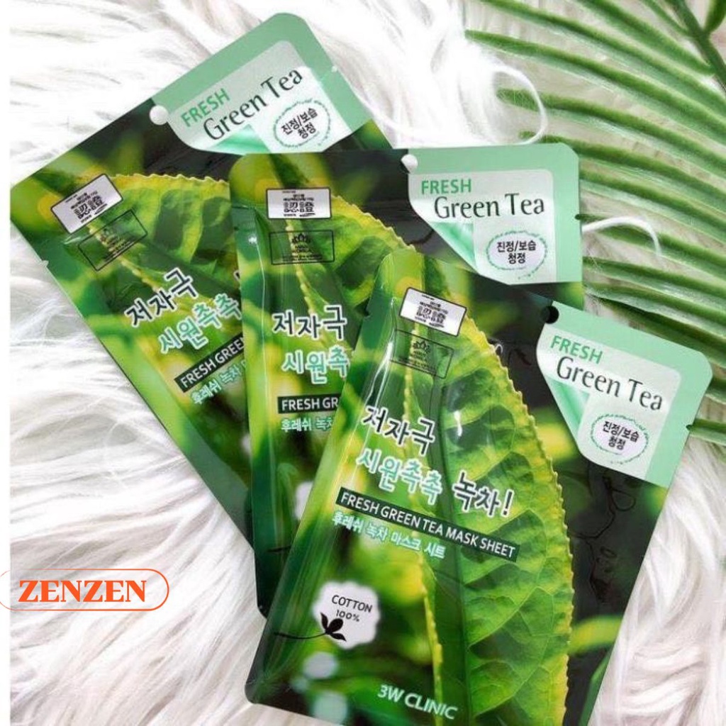 Mặt Nạ Đắp Mặt Trà Xanh Dưỡng Da 3w Clinic Fresh Greentea Mask Sheet 23ml bộ 10 miếng ( hàng chính hãng )